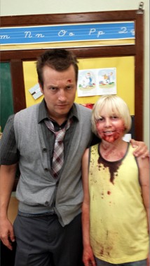 Leigh Whannell and Miles Elliot on set shooting COOTIES