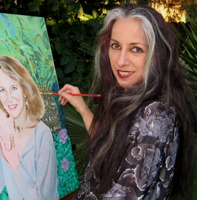 Artist JULES KMETZKO working on a portrait painting.