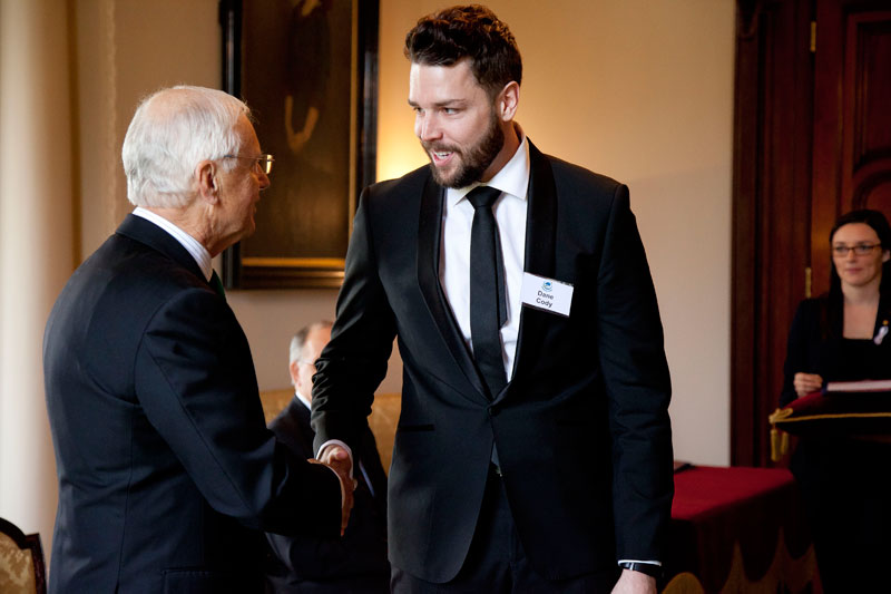 Receiving a Winston Churchill Fellowship from His Excellency the Honourable Alex Chernov AC QC, (former/then) Governor of Victoria in 2013.