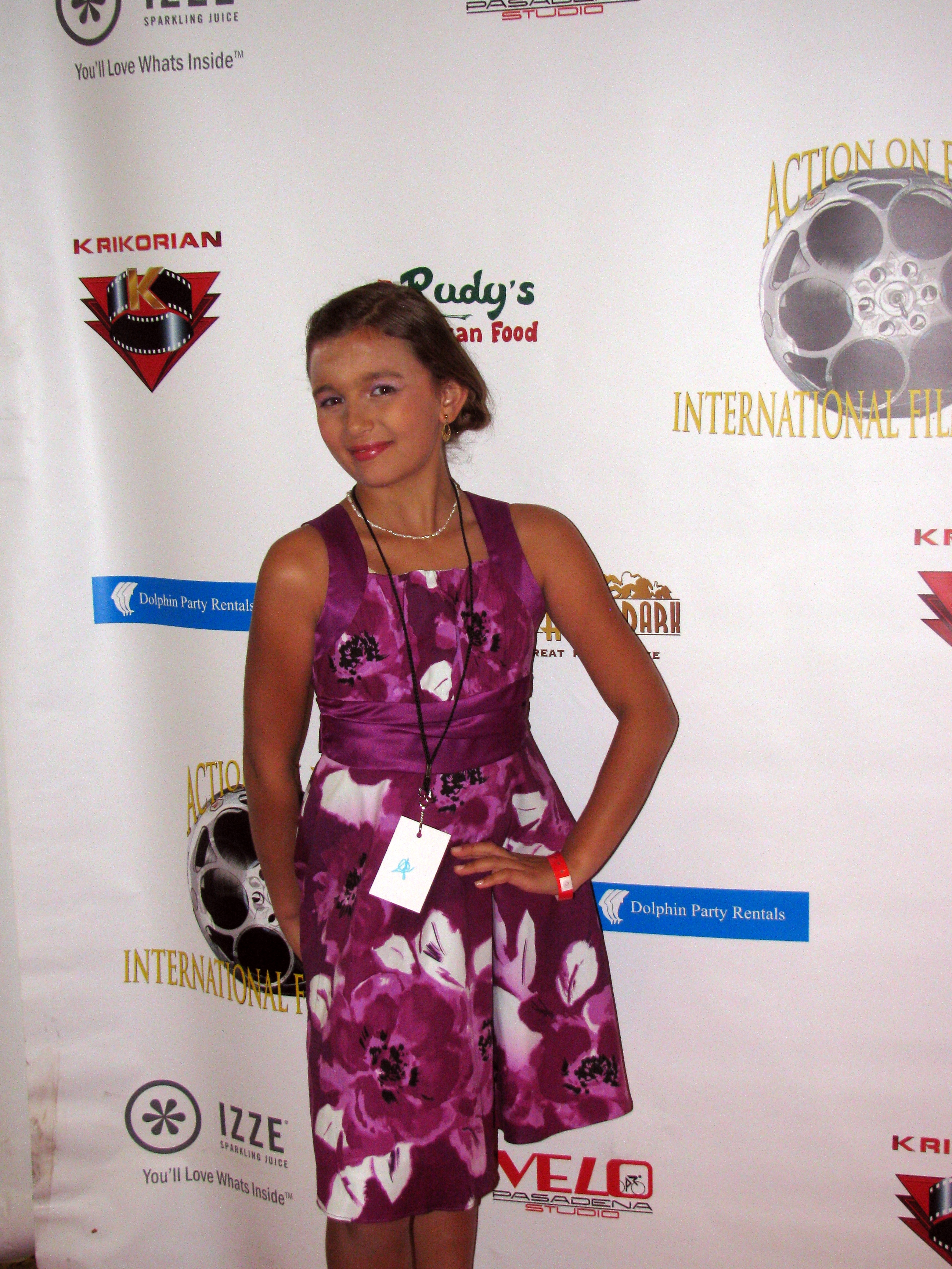 Madeline on the Red Carpet at Action On Film 2013 Awards. She was nominated for WAB Best Performance - Male or Female for her role as Juliecula.