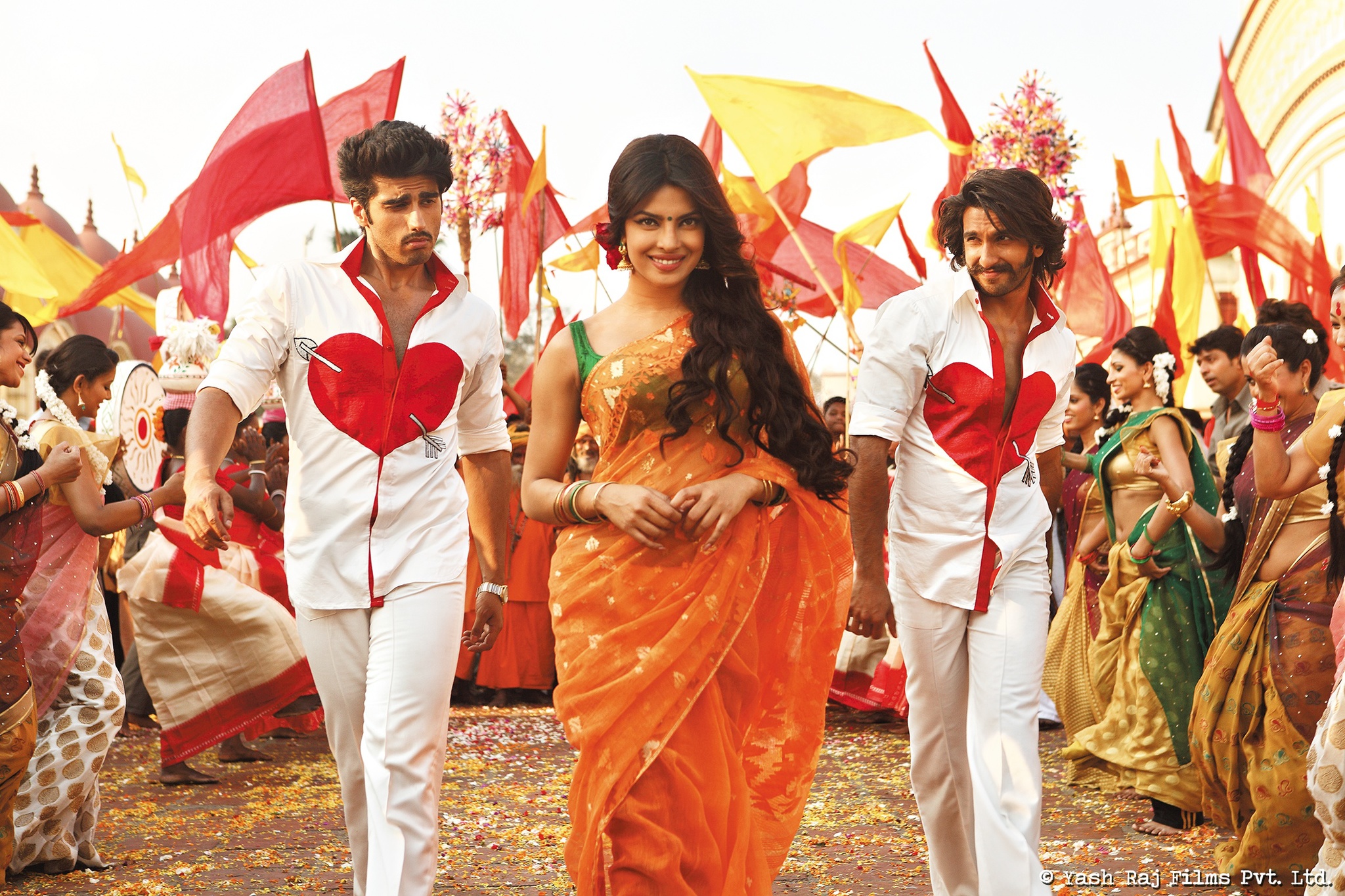 Still of Priyanka Chopra, Arjun Kapoor and Ranveer Singh in Gunday (2014)