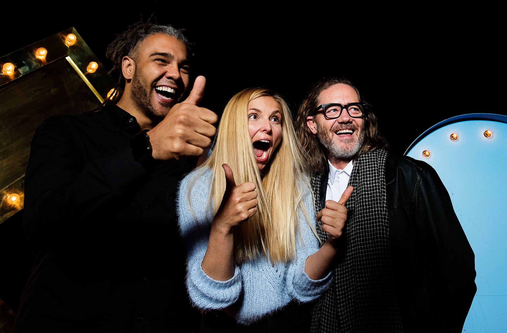 Jason Mante, Winner Claudia Pickering and Michael Laverty at the #TROPVINE party at The X Studio in Potts Point on August 12, 2015 in Sydney, Australia