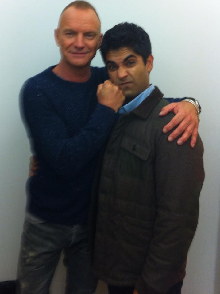 With Sting on the set of The Michael J Fox Show