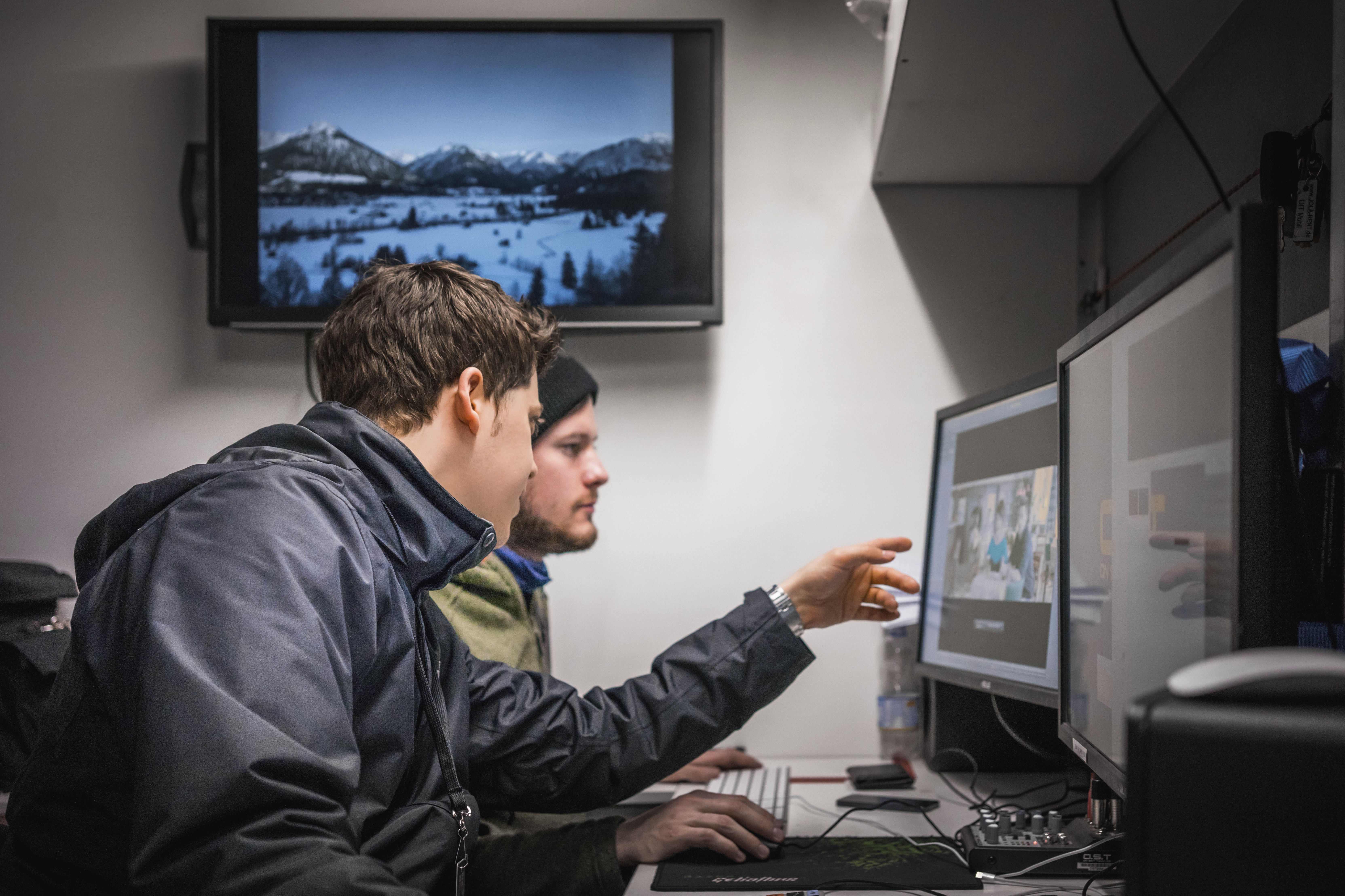 Lab Operator Riccardo Bacigalupo syncs rushes alongside Lab Supervisor Simon Chubbock on EDDIE THE EAGLE