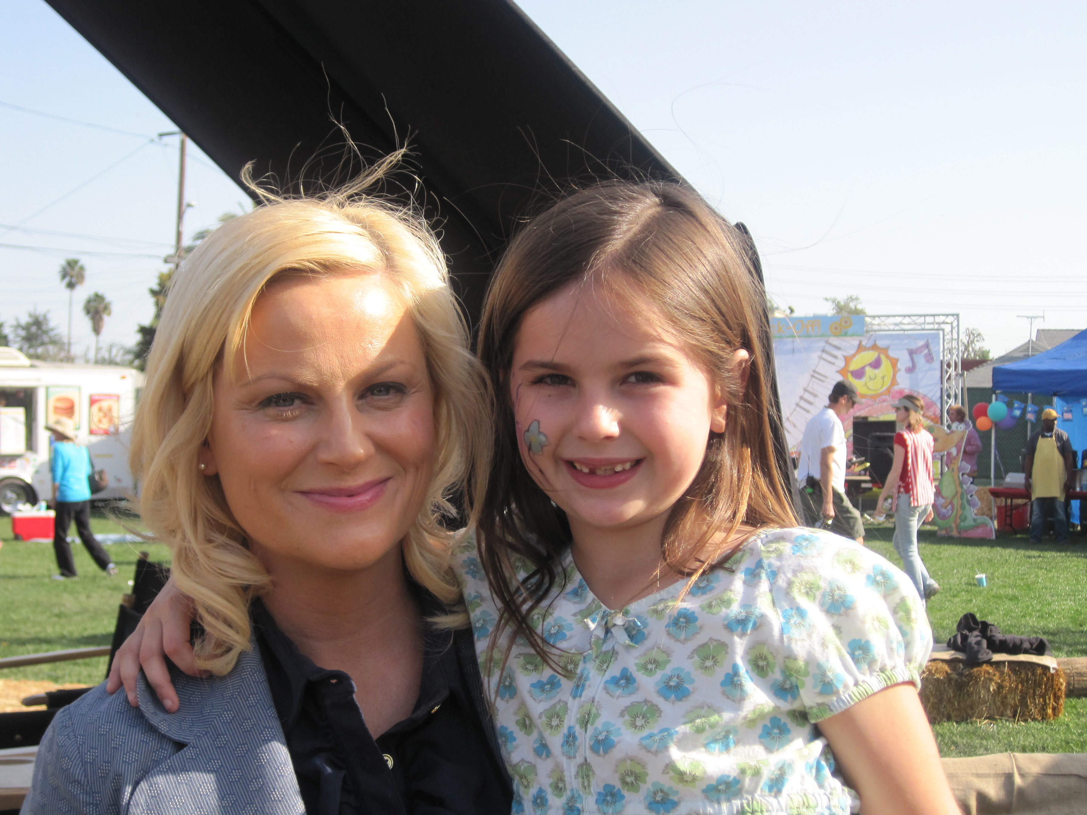 On set of Parks and Recreation 2010 with Amy Poehler