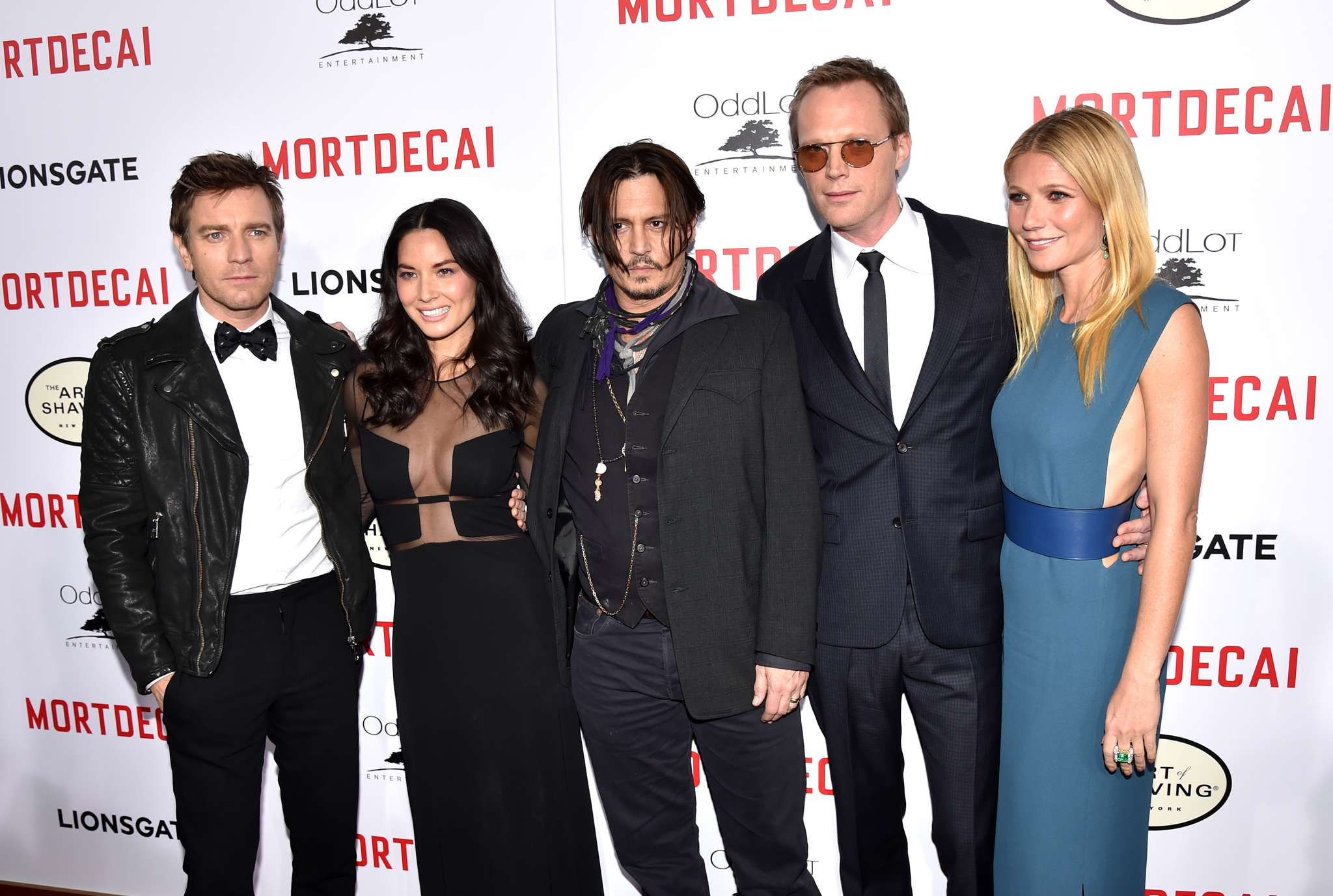 Johnny Depp, Ewan McGregor, Gwyneth Paltrow, Paul Bettany and Olivia Munn at event of Usuotasis Ponas Mortdecai (2015)