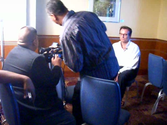 Being interviewed at 2008 Global Art Film Festival's International Screenwriting contest after winning 1st Place for 