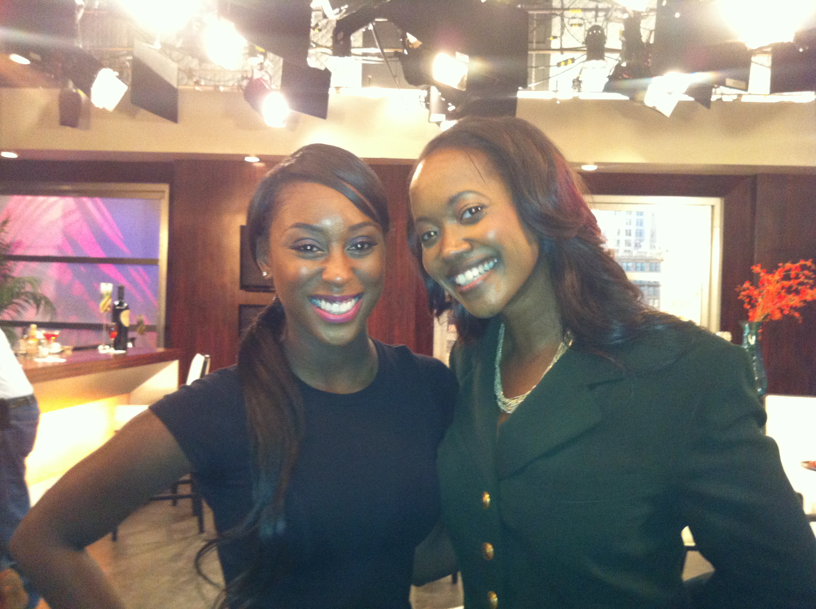 Rachelle Neal and Erika Alexander on set of BET's Let's Stay Together