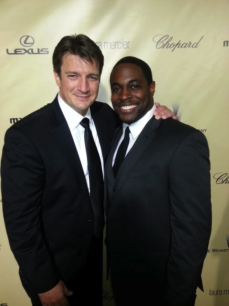 Nick Jones Jr., and Nathan Fillion at event of The 70th Annual Golden Globe Awards.