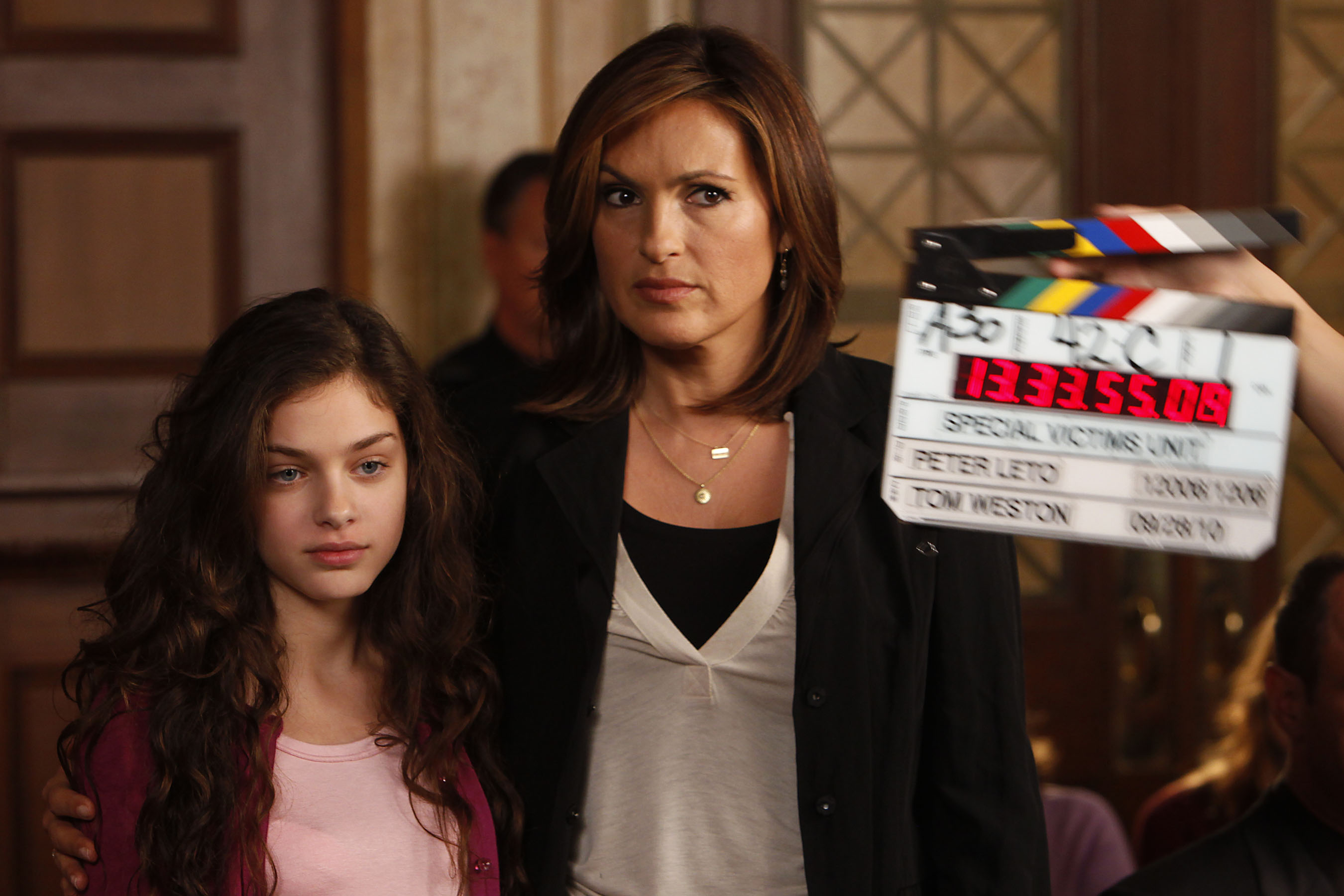 Behind The Scenes photo of Mariska Hargitay and Odeya Rush on the set of Law & Order: Special Victims Unit