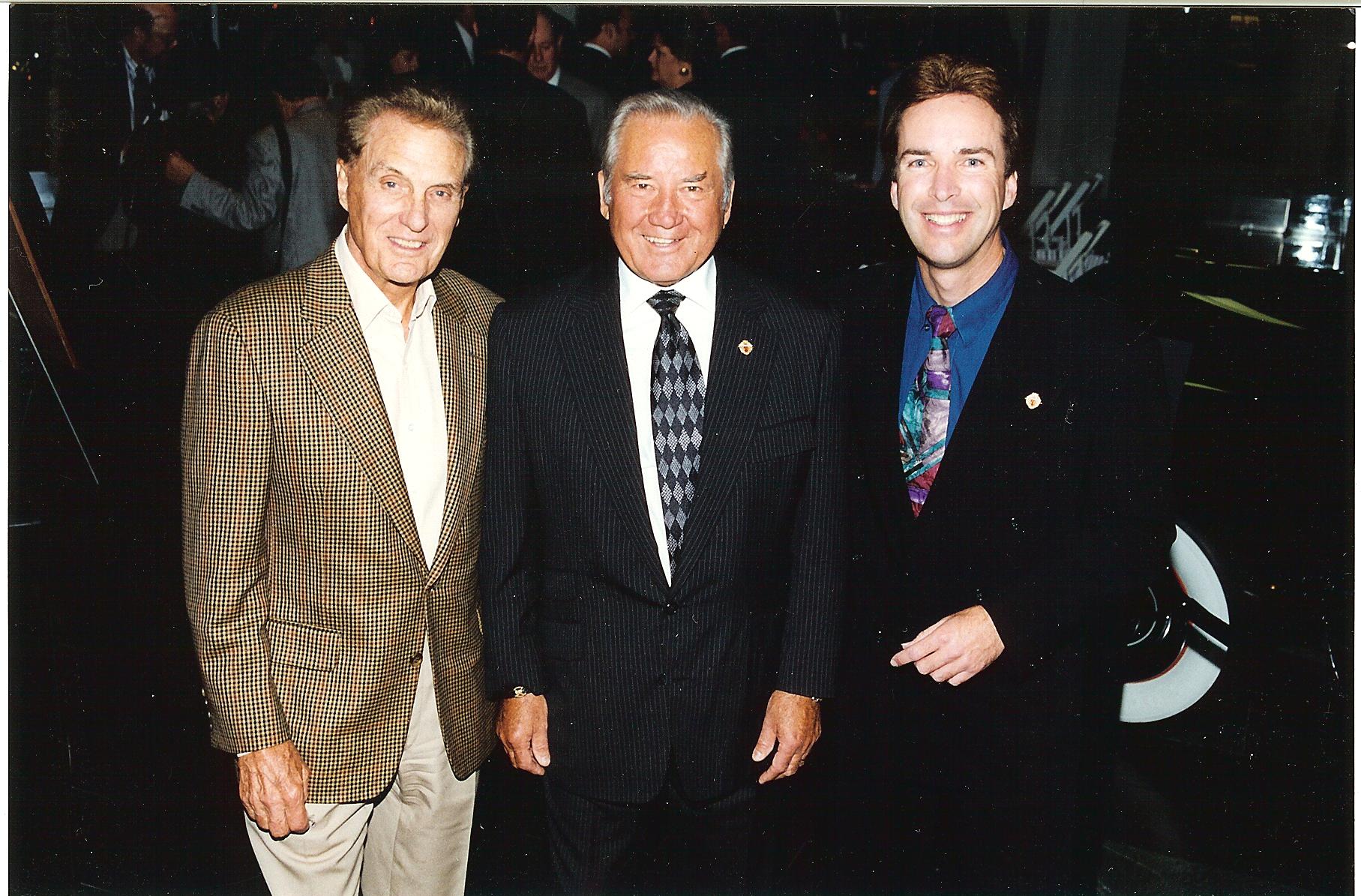 Robert Stack, Robert E. Petersen, C. Van Tune, at Motor Trend 50th Anniversary party, 1999.