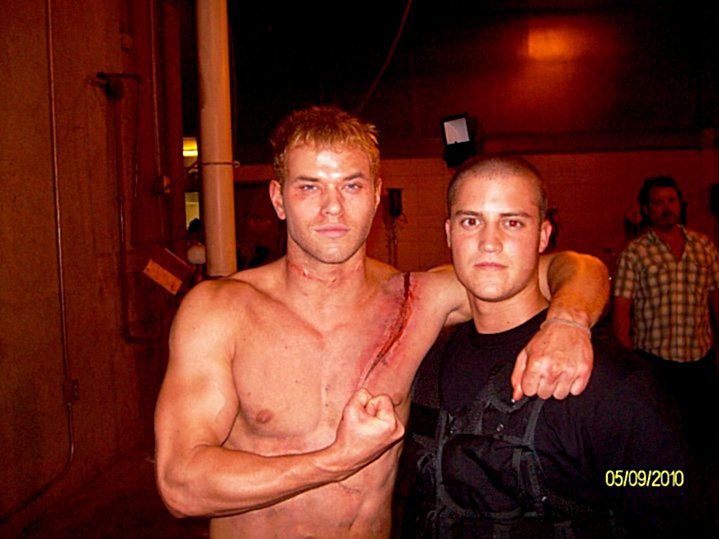 Twilight star Kellan Lutz on set of the Arena with stunt double Beau Brasseaux