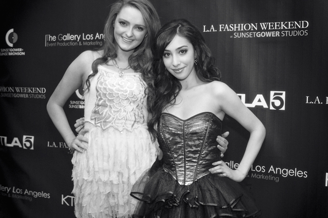 Ainsley Bailey and GCB's Mackinlee Waddell on the red carpet at the Betsey Johnson fashion show during LA's fashion week