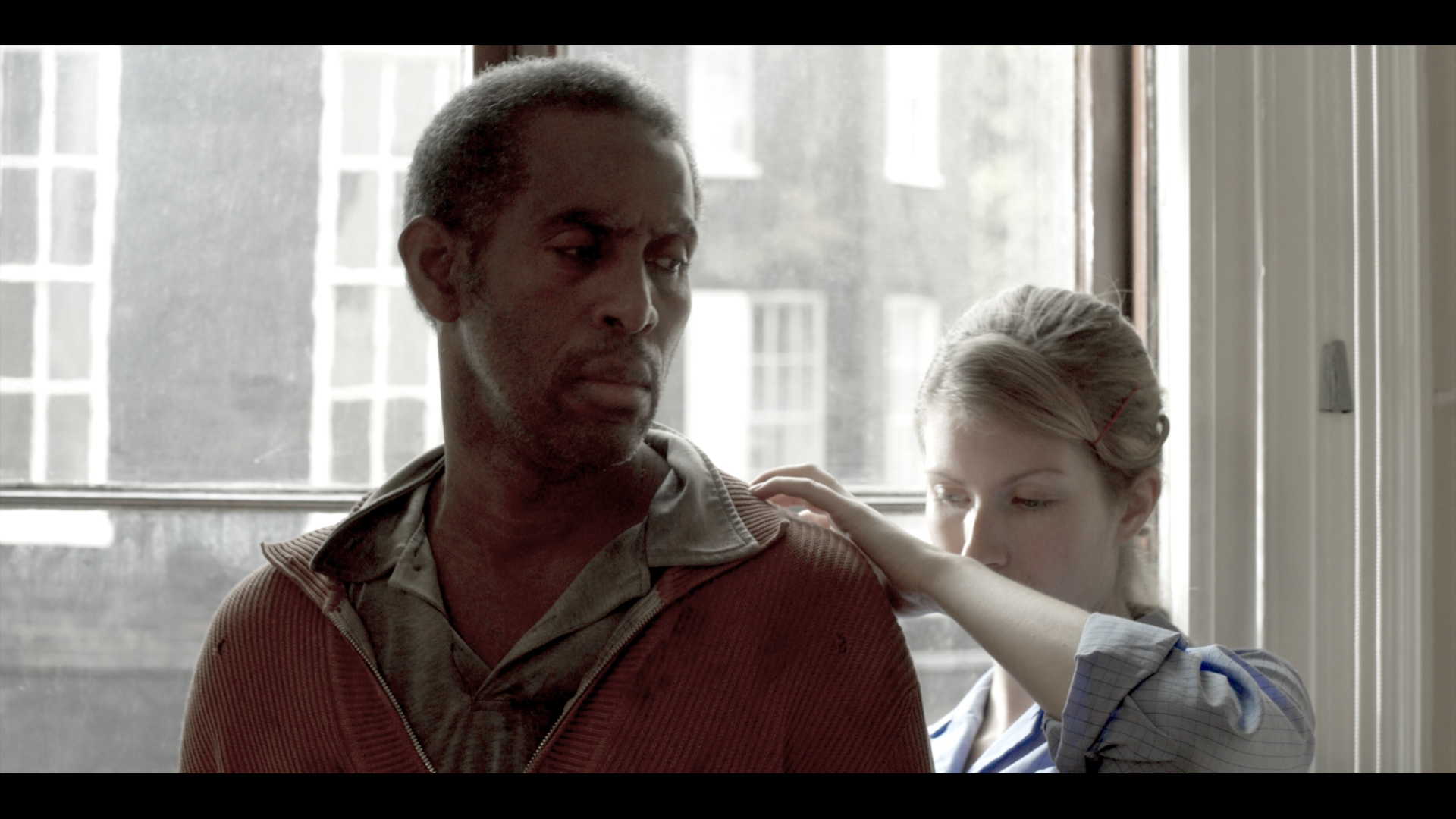 Production stills from Marty Unplugged - with Conrad Peters as Marty and Emma Stannard as his caring nurse.