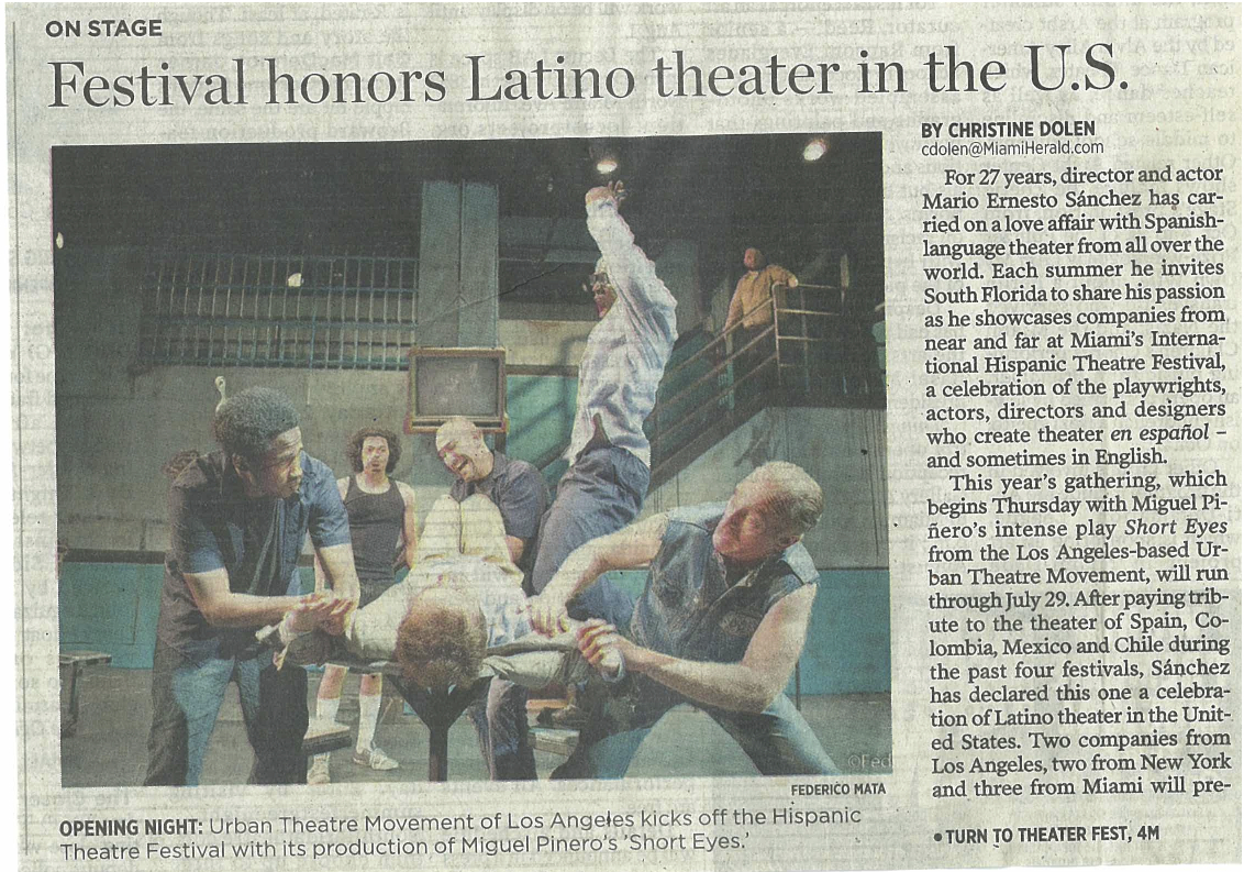 Miami Herald review of Short Eyes during the opening of The International Hispanic Theatre Festival at The Adrienne Arsht Center in 2012.