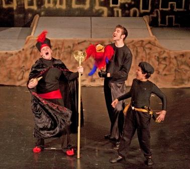 Tryston Skye as Razoul in Aladdin, Jr. pictured with Matt Graves and Joe Lyon - Evans Children's Theater
