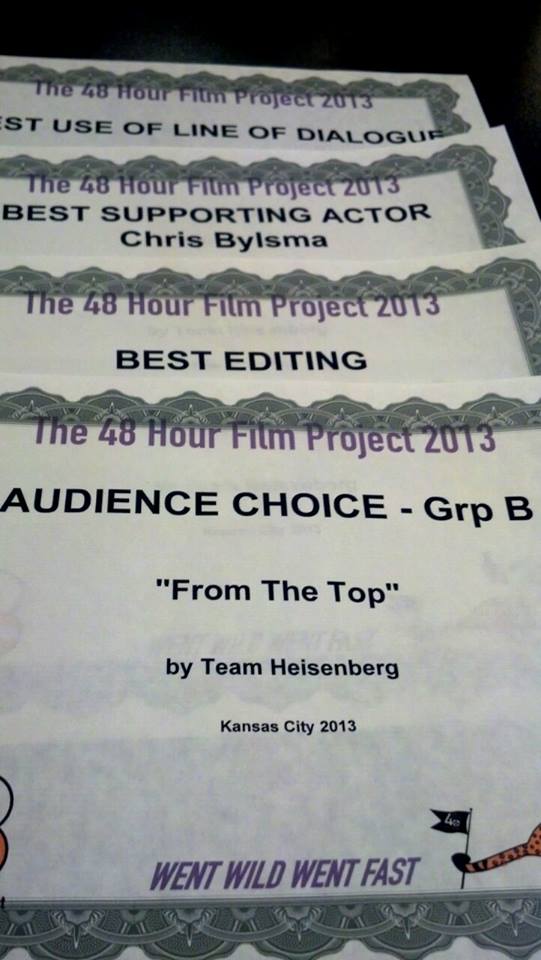 Best Supporting actor & three other awards fort he 2013 48Hr Film Festival