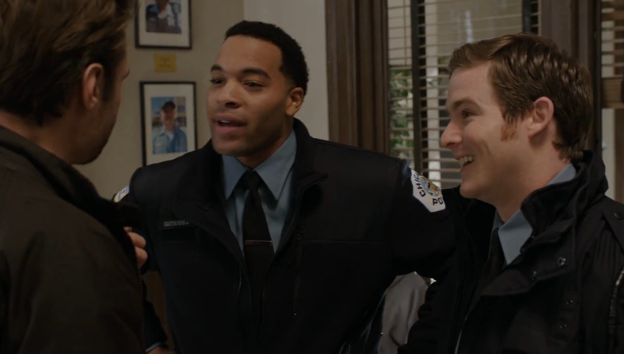 Patrick Flueger, LaMaw Hawkins and Tommy Beardmore on the set of NBC's Chicago PD.