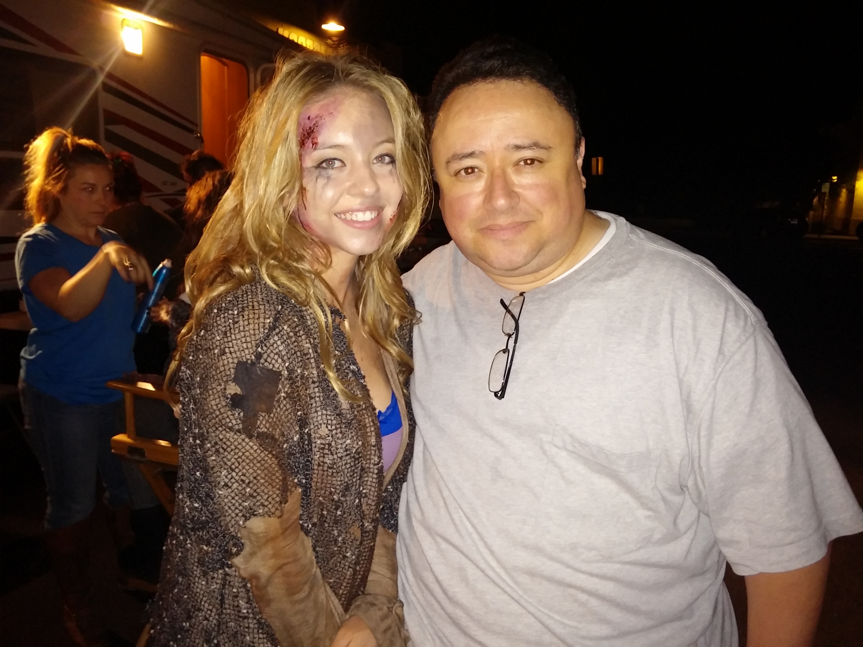 Gabriel Campisi with Sydney Sweeney on the set of The Horde.