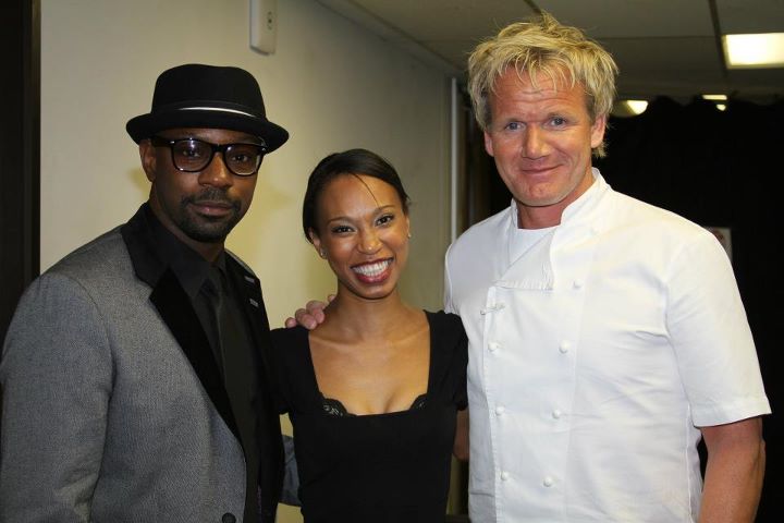 Nelsan Ellis and Nondumiso Tembe with celebrity chef Gordon Ramsay after shooting a special episode of HELL'S KITCHEN for the American Cancer Society