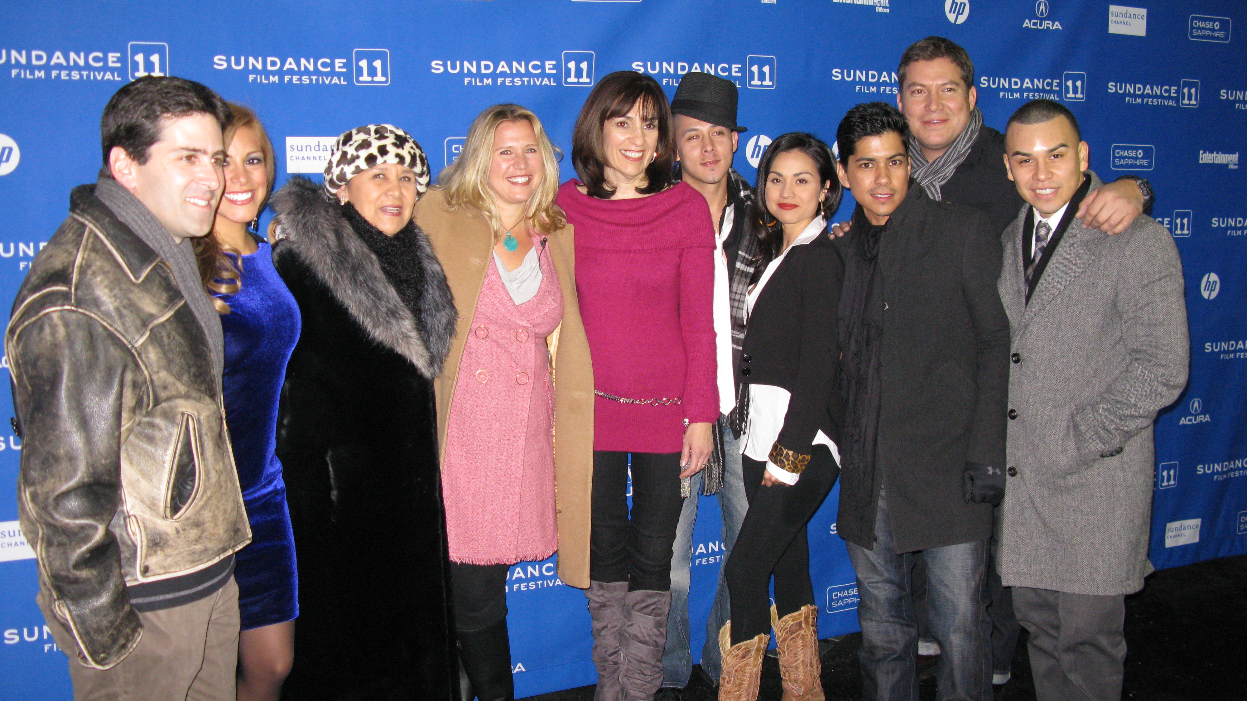 Dan Meisel(Producer/Co-Writer), Amanda Rivas, Julia Vera, Amy Wendel (Director/Co-Writer), Jaime Medeles, Corina Calderson, Jeremy Ray Valdez, Julio Cesar Cedillo and Joseph Julian Soria at the 2011 Sundance Film Festival premiere of Benavides Born.