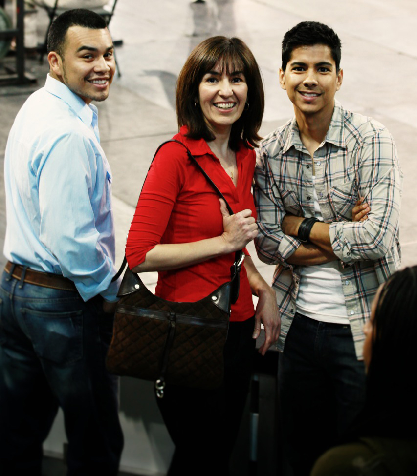 Joseph Julian Soria, Leticia Magaña and Jeremy Ray Valdez on location in Corpus Christi while filming Benavides Born.