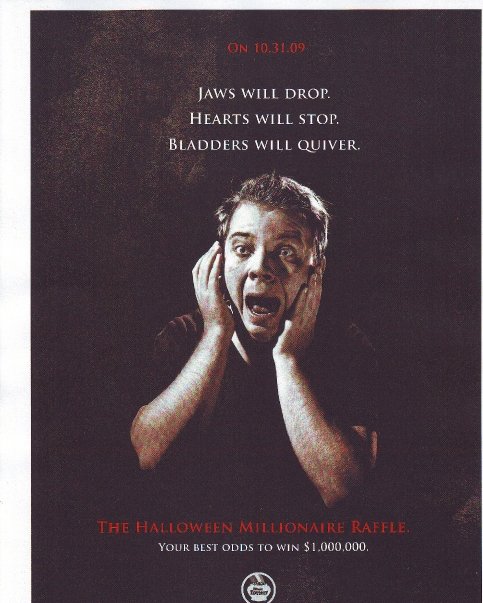 Theo Sakellarides Halloween Millionaire Raffle Lottery Advertisement.