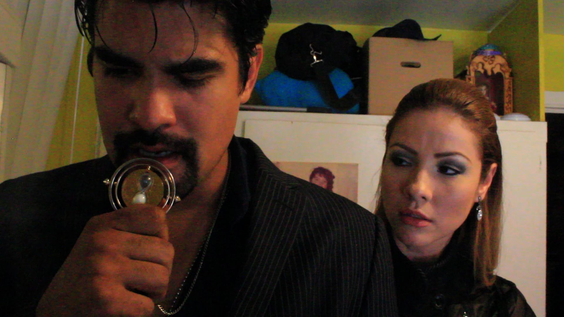 David Cid (Robert) debates in his mind if he should give his wife's necklace to Delora, played by Lisa May in the up coming film 