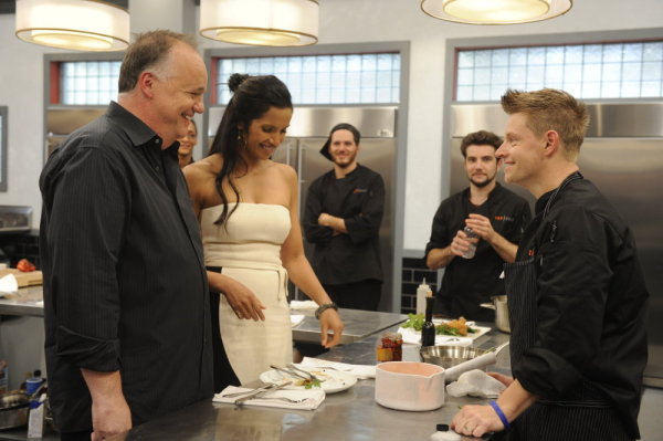 Still of Padma Lakshmi, Marcel Vigneron, Richard Blais, Spike Mendelsohn and Tony Mantuano in Top Chef: Advantage Chef (2010)