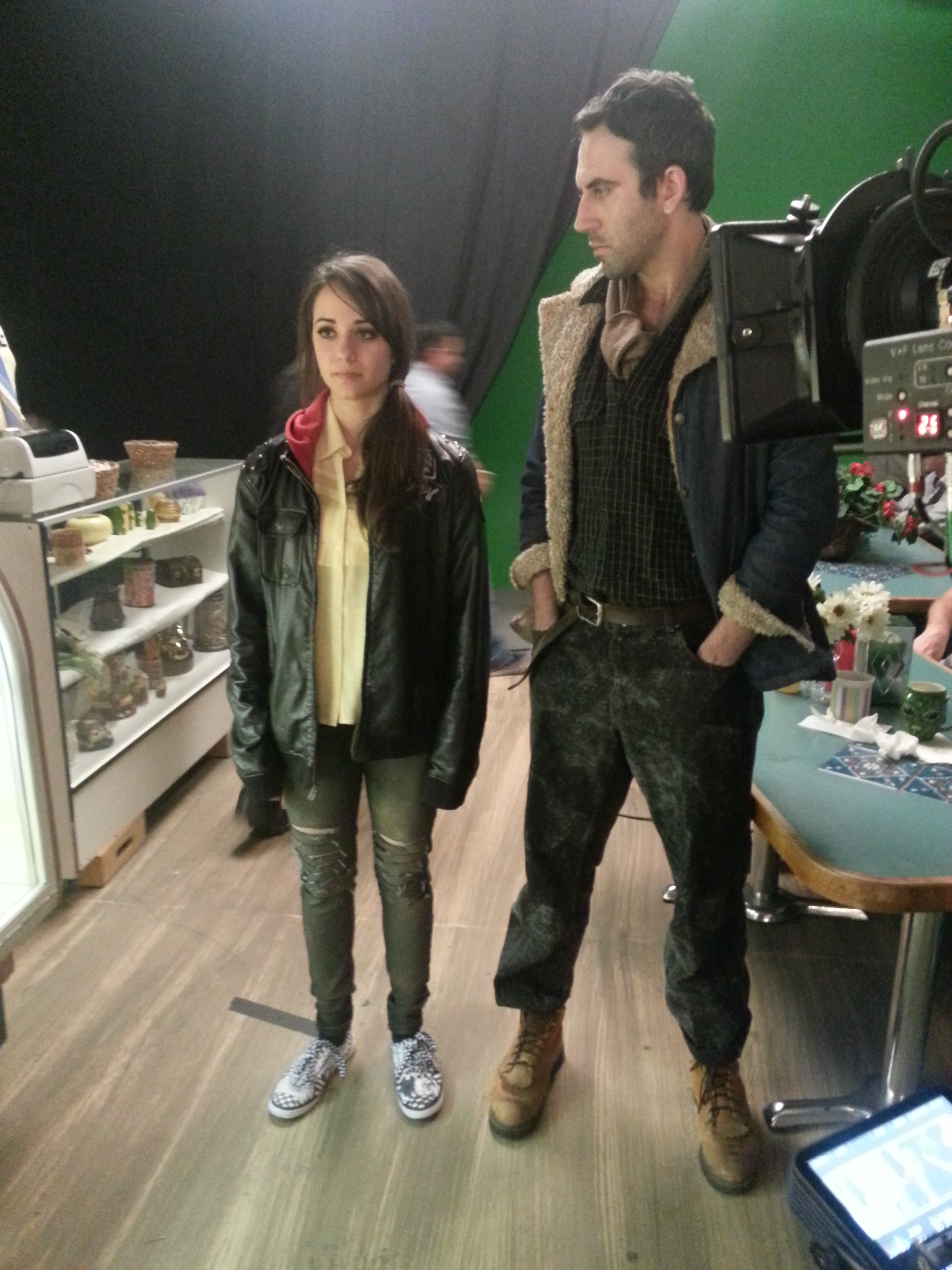 Tatum Ponce (Betsy) and Daniel Van Thomas (Ryder) on location at Remmet Studios during the production of End of the Road (2014)