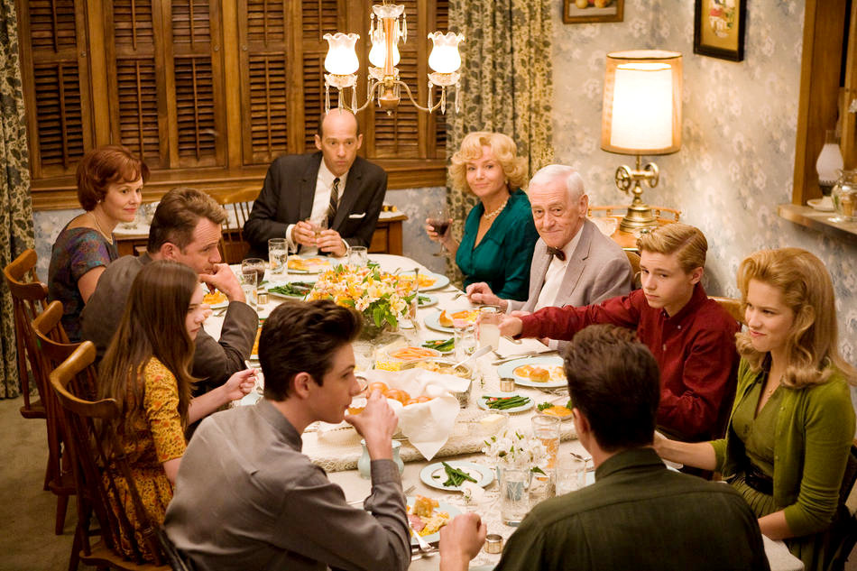 (Clockwise from bottom left) MICHAEL CHRISTOPHER BOLTEN as Mark Baker, MADELINE CARROLL as Juli Baker, AIDAN QUINN as Richard Baker, PENELOPE ANN MILLER as Trina Baker, ANTHONY EDWARDS as Steven Loski, REBECCA DE MORNAY as Patsy Loski, JOHN MAHONEY as C