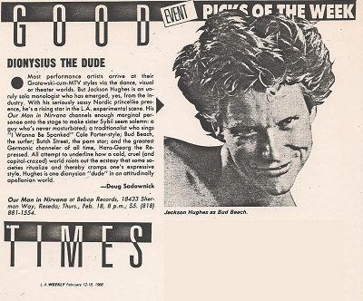 LA Weekly PICKS OF THE WEEK February 12-18 Appearing @ Bebop Records February 18, 1988