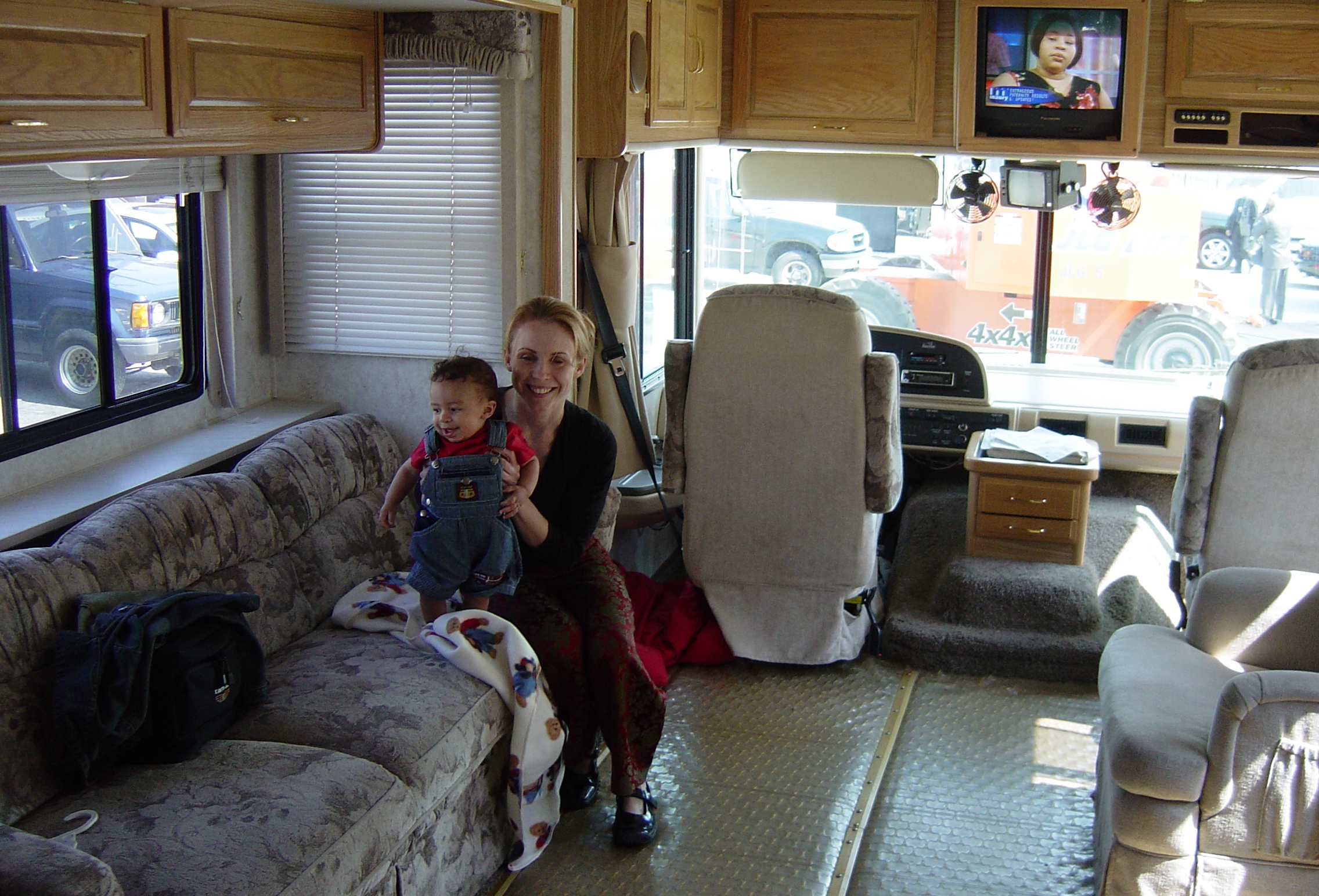 Jaden (5 months old) and mom (Melissa Barker) in his 40 ft. trailer for 