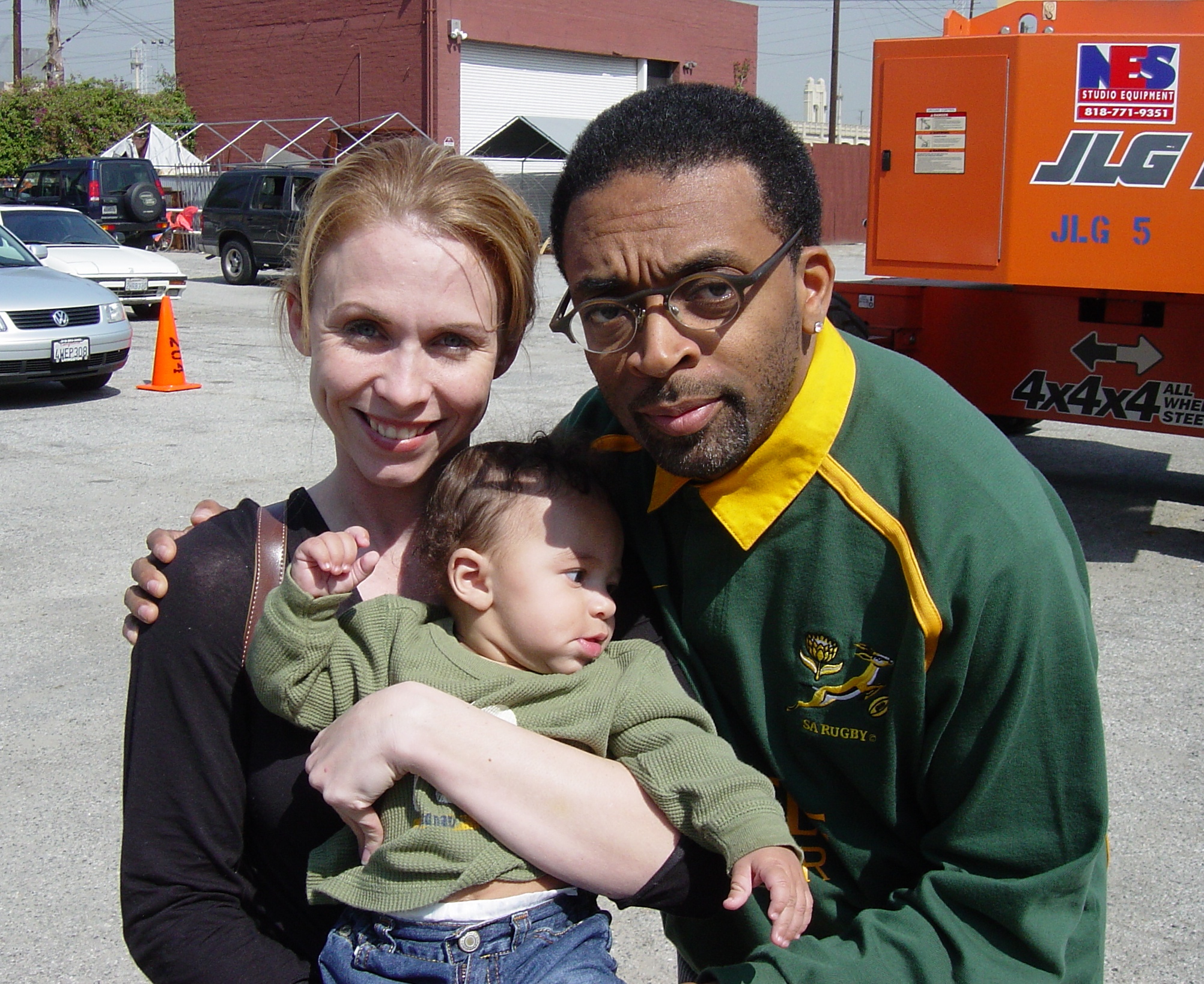 Jaden (5 months old) with his mom (Melissa Barker) and Spike Lee on set of 