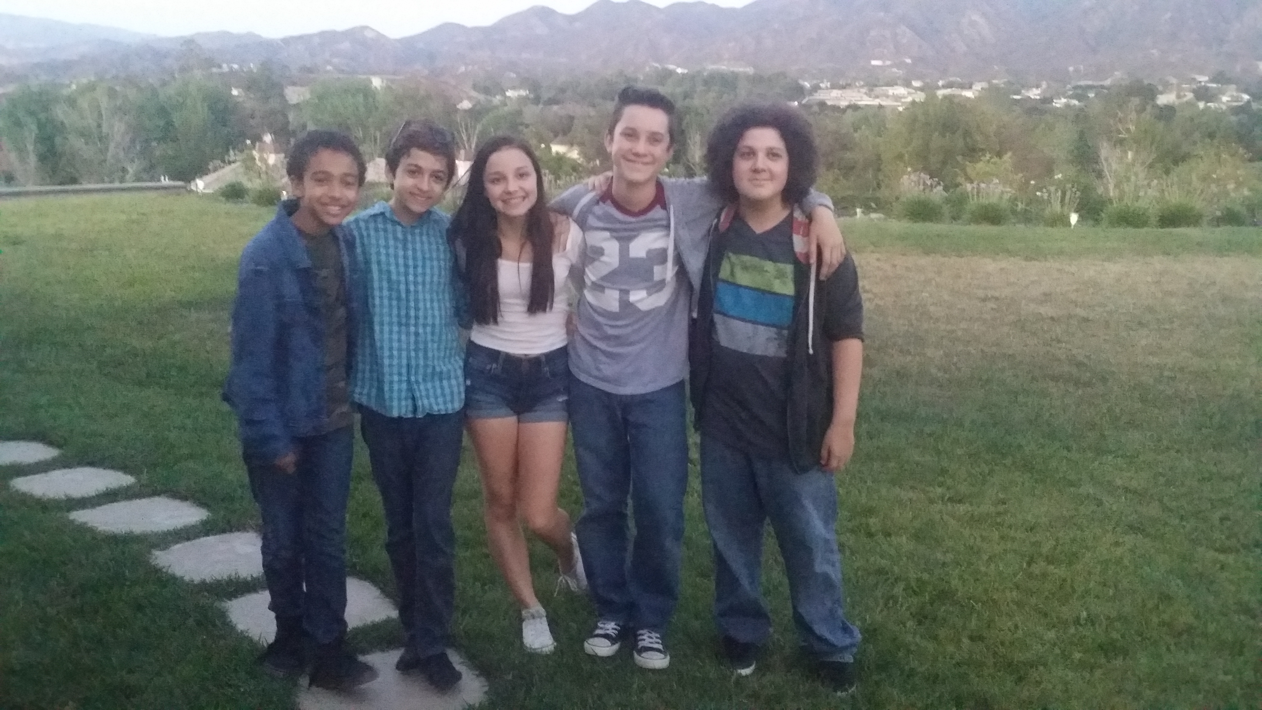 Jaden Betts on the set of Time Toys with JJ Totah, MacKenzie Aledjem, Griffin Cleveland and Samuel Gilbert.