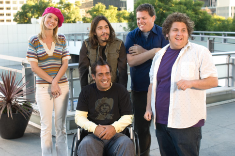 Still of Peter Dante, Kevin Heffernan, Justin Long, Ashley Scott and Jonah Hill in Strange Wilderness (2008)