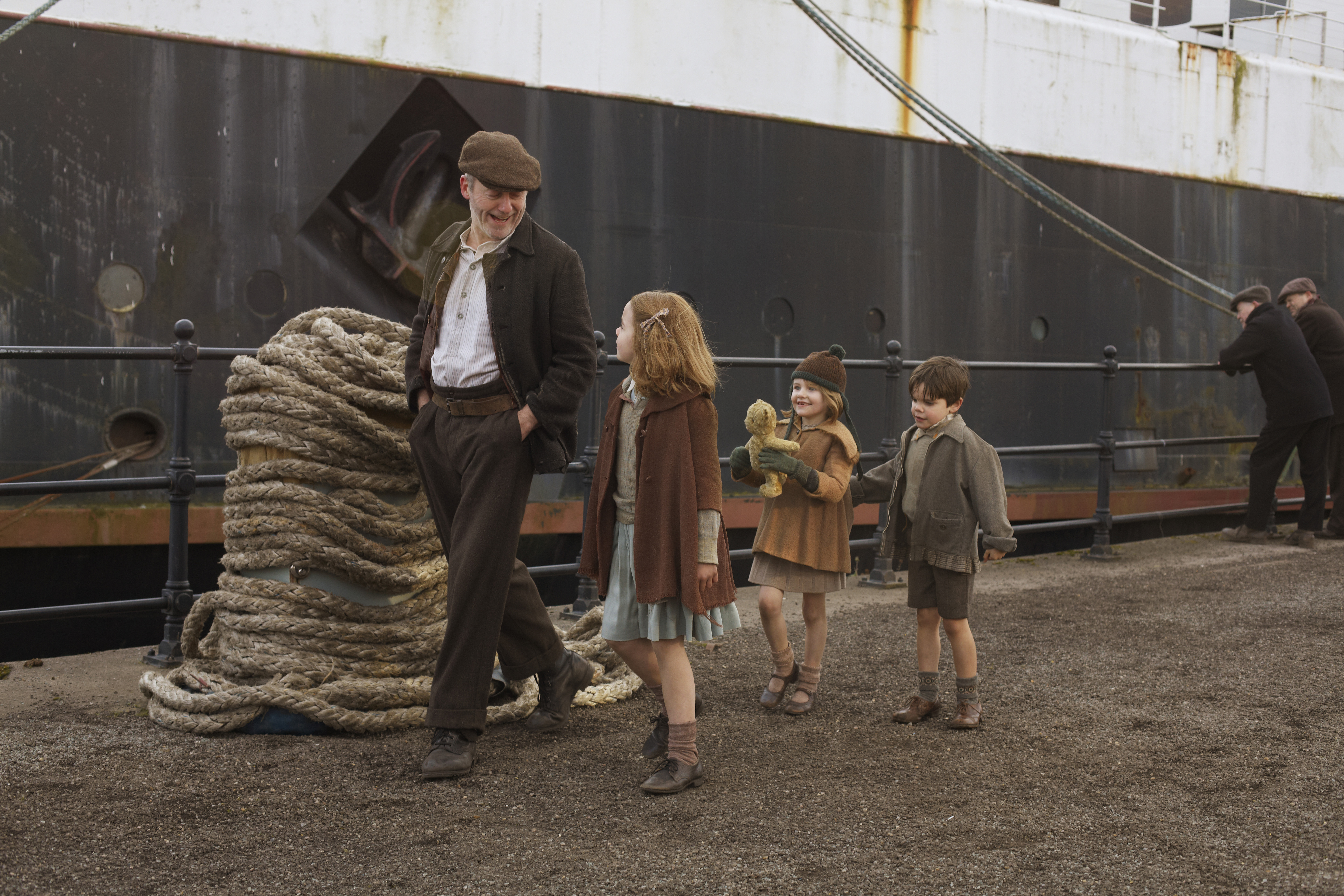 Still of Liam Cunningham, Lauren Malone, Gloria Cramer Curtis and Charlie Whelehan in Noble (2014)