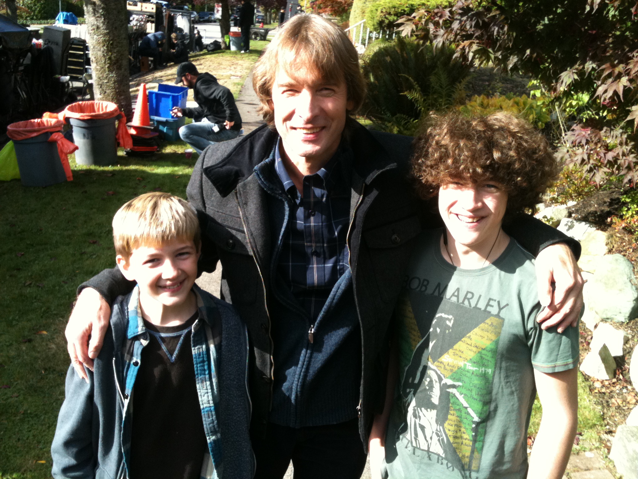 On set of 'Motive' with Adrian Hough and Elijah Johnson