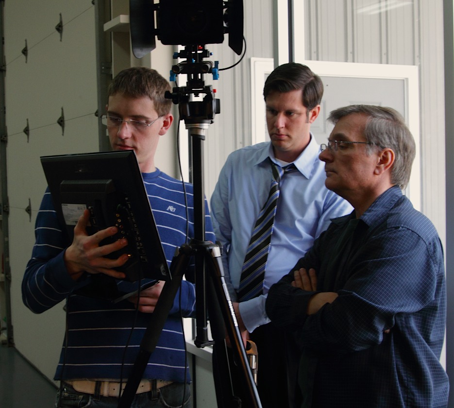 On set of Act of Contrition with Cinematographer Joel Menken, Actor Jeb Phillips, and Director Tom Dallis