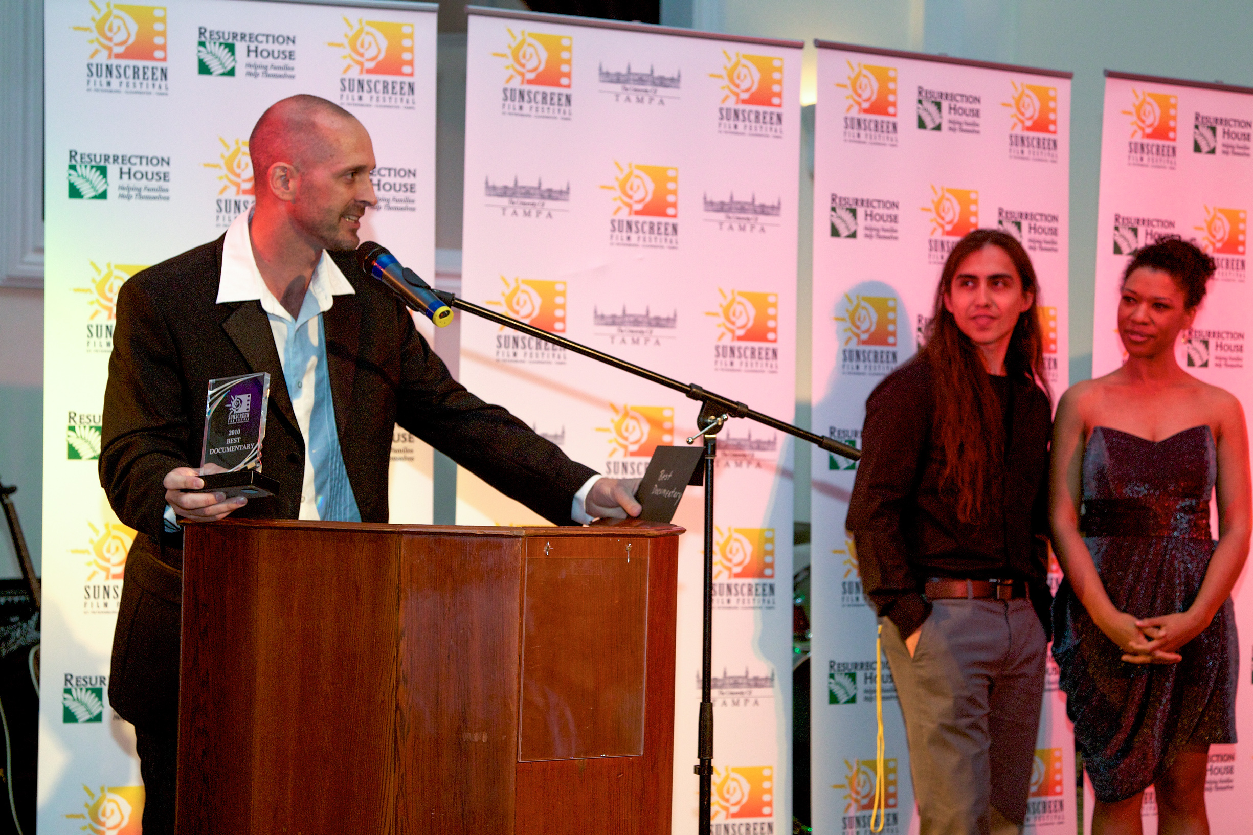 Accepting the award for BEST DOCUMENTARY at the Sunscreen Film Festival