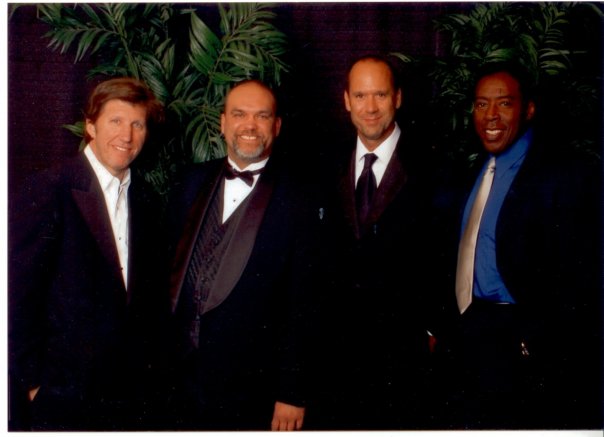 Left to right: Robert Peters (Unbeatable Harold), Scott Birmingham, Gordon Michaels (Unbeatable Harold), and Ernie Hudson (Ghostbusters)