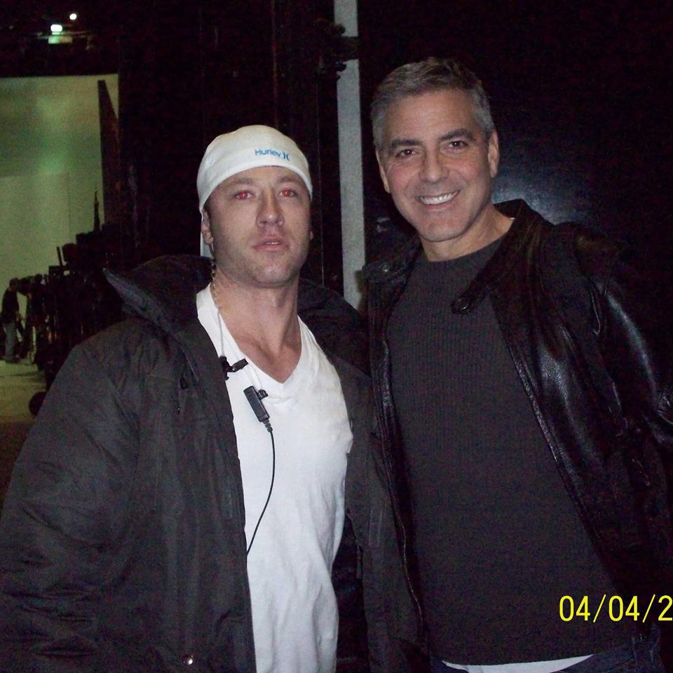 Matt and George Clooney on set of 