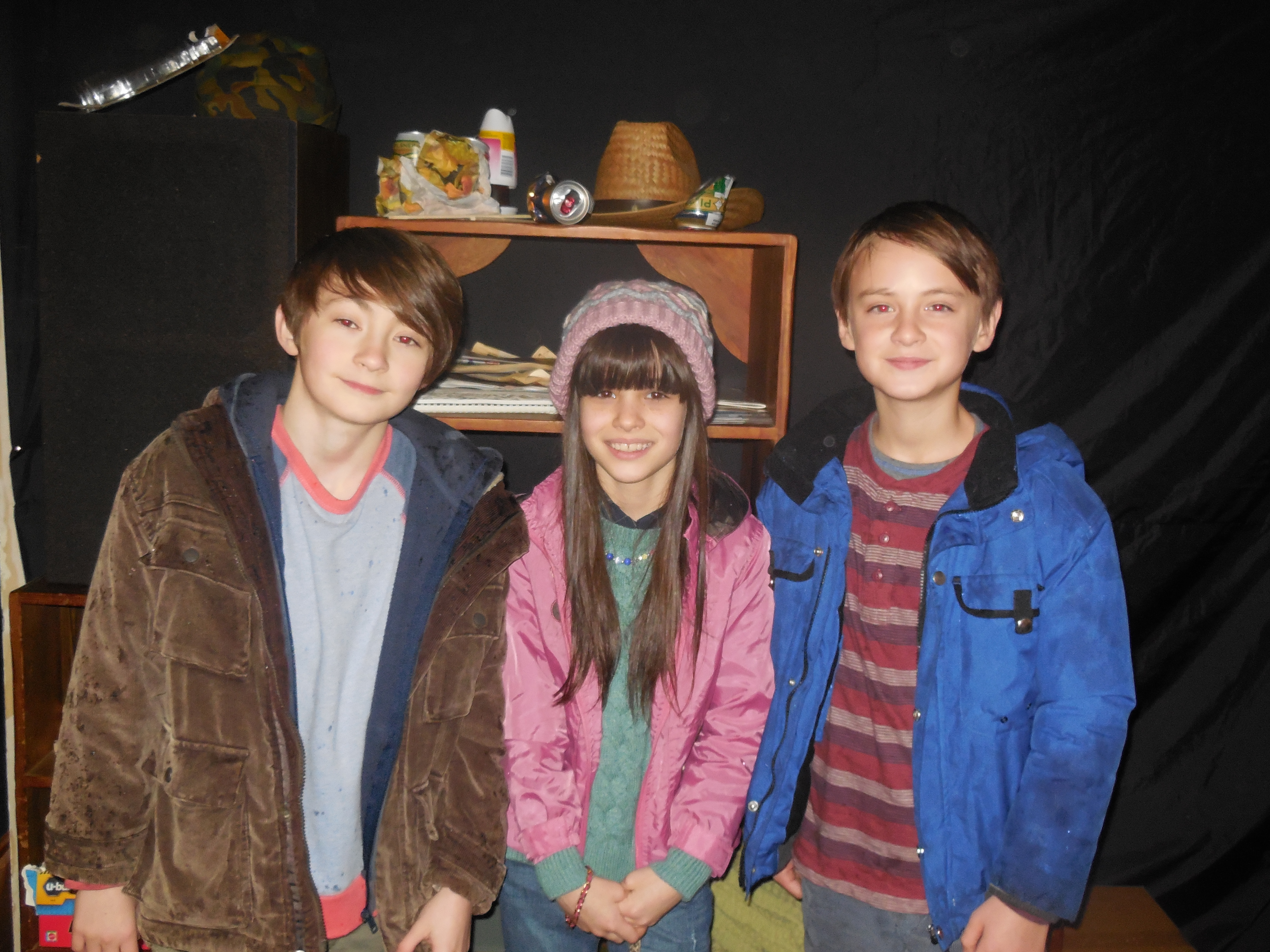 Spencer Drever, Eliza and Jaeden Lieberher on set of The Confirmation.