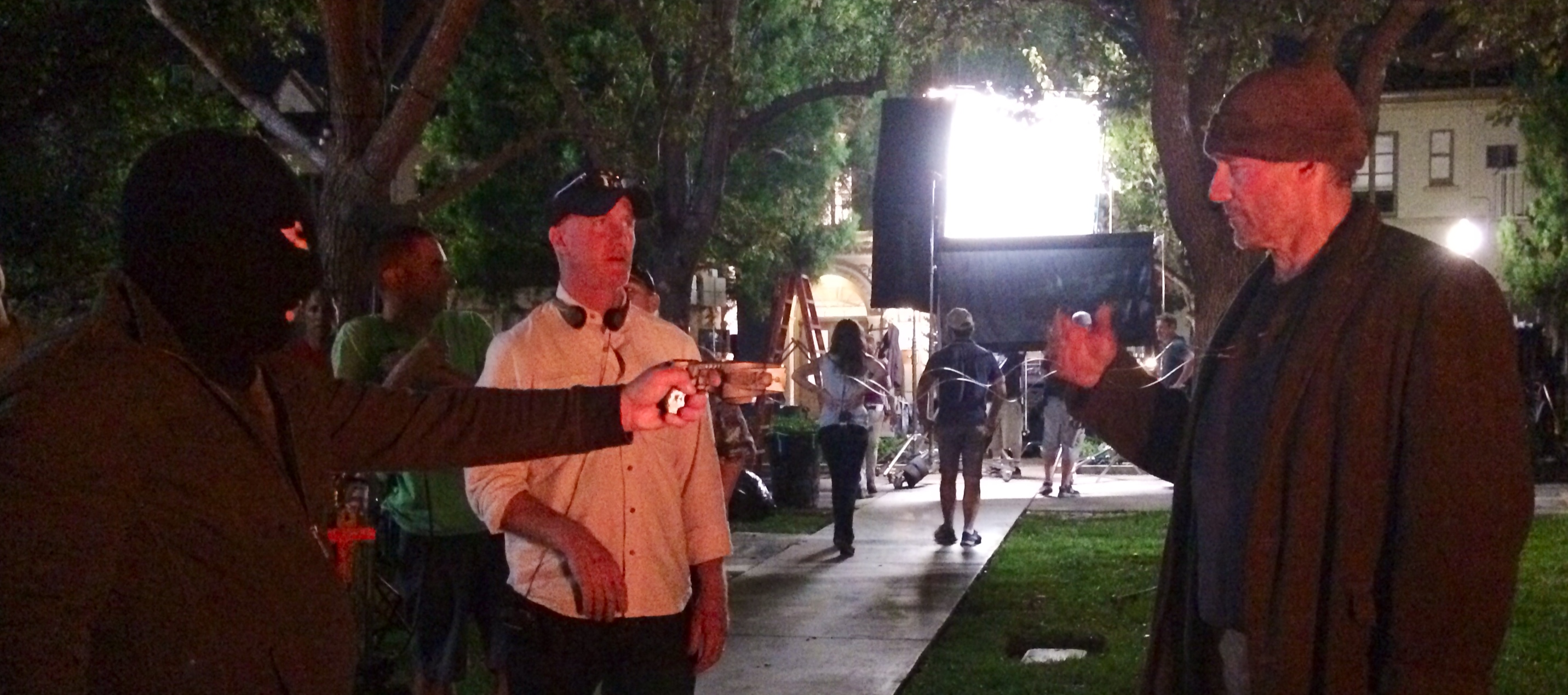 Director James Hanlon and Anthony De Longis rehearsing the opening of NCIS LA episode 6-06.