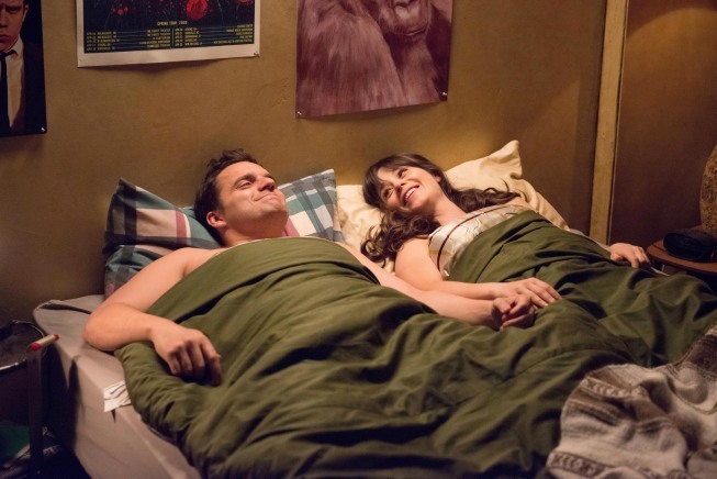 Still of Zooey Deschanel, Jake Johnson and Eddie Chen in New Girl (2011)