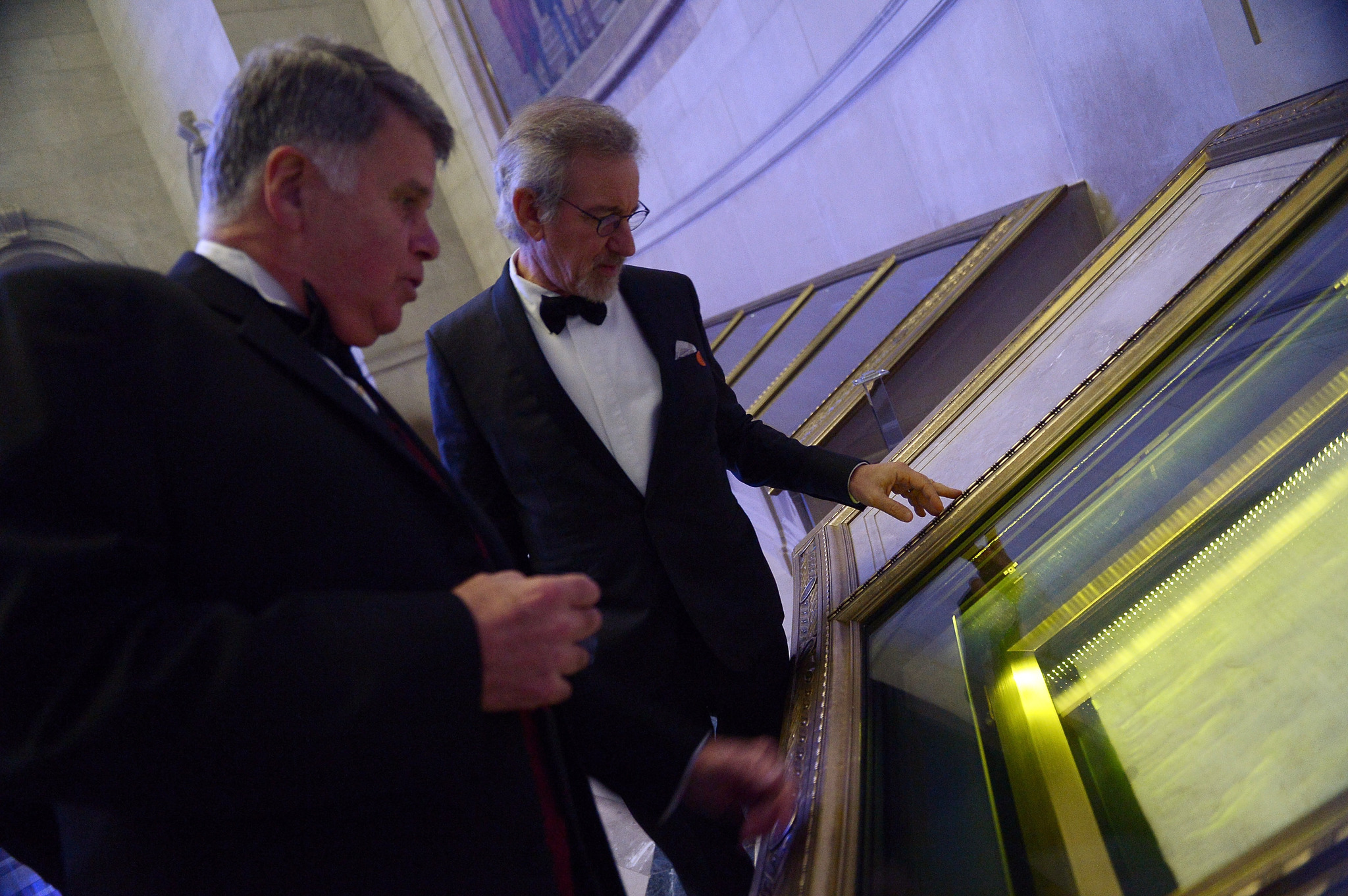 Archivist of the United States The Honorable David S. Ferriero (L) and Filmmaker and honoree Steven Spielberg view the Constitution of the United States at the Foundation for the National Archives 2013 Records of Achievement award ceremony and gala in honor of Steven Spielberg on November 19, 2013 in Washington, D.C.