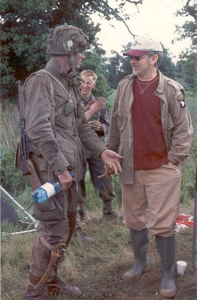 Matthew Settle and Steven Spielberg on the set of 