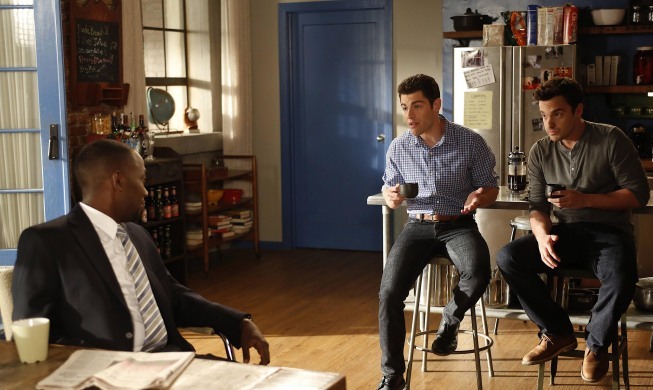 Still of Max Greenfield, Lamorne Morris and Jake Johnson in New Girl (2011)