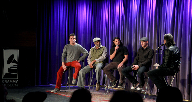 John Pastorius son of Jaco Pastorius, musician Jerry Jemmott, musician and Jaco producer Robert Trujillo and director Paul Marchand speak with Vice President of the GRAMMY Foundation Scott Goldman at The GRAMMY Museum on December 8, 2014.