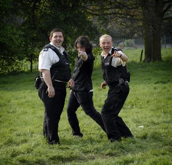 Still of Nick Frost, Simon Pegg and Edgar Wright in Hot Fuzz (2007)